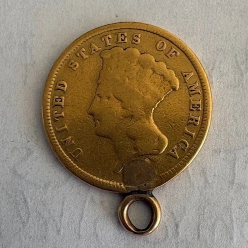 1854 $3 Indian Princess Head Three Dollar Gold Piece Coin