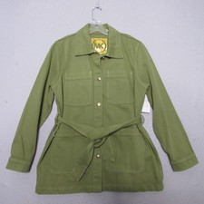 Michael Kors Jacket Women Large Green Safari Utility Belted Denim Pockets NWT