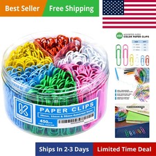 450 Color Paper Clips Assorted Sizes Small, Medium and Large Paper Clips for ...