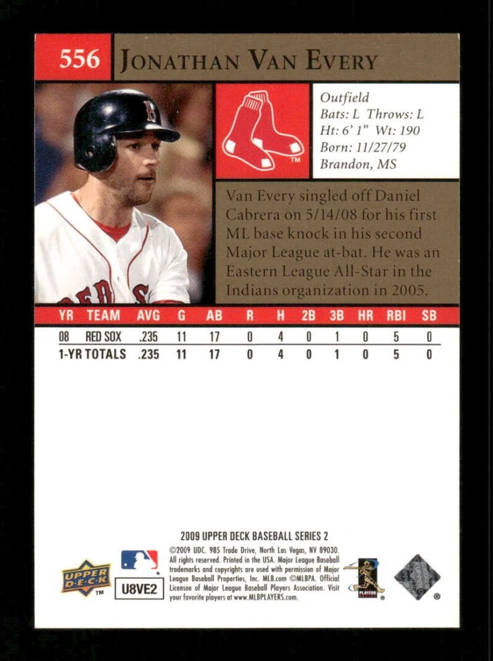2009 Upper Deck 556 Jonathan Van Every signed auto autograph red sox, blue shar - Image 2 of 2
