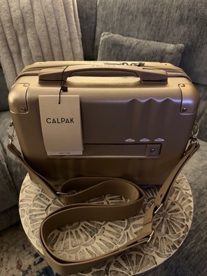 CALPAK Gold Hard Shell Vanity Train Case Makeup Cosmetic Travel Case NWT