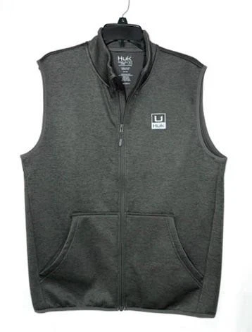 Huk Fishing Vest Mens Medium Gray Fleece Lined Full Zip Performance Gilet NWOT