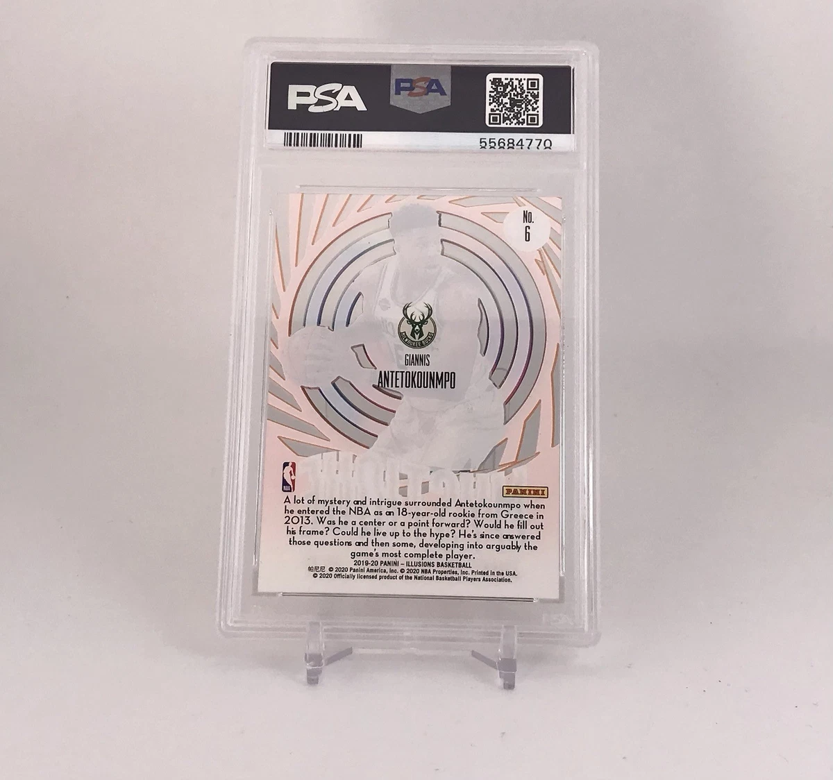 panini 2019-20 Illusions Mystique Giannis Antetokounmpo Bucks Orange #6 PSA 9