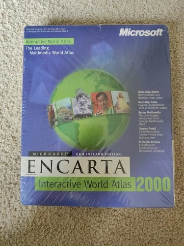Microsoft Encarta 2000 World Atlas, PC, CD-ROM, British Edition Big Box Unopened