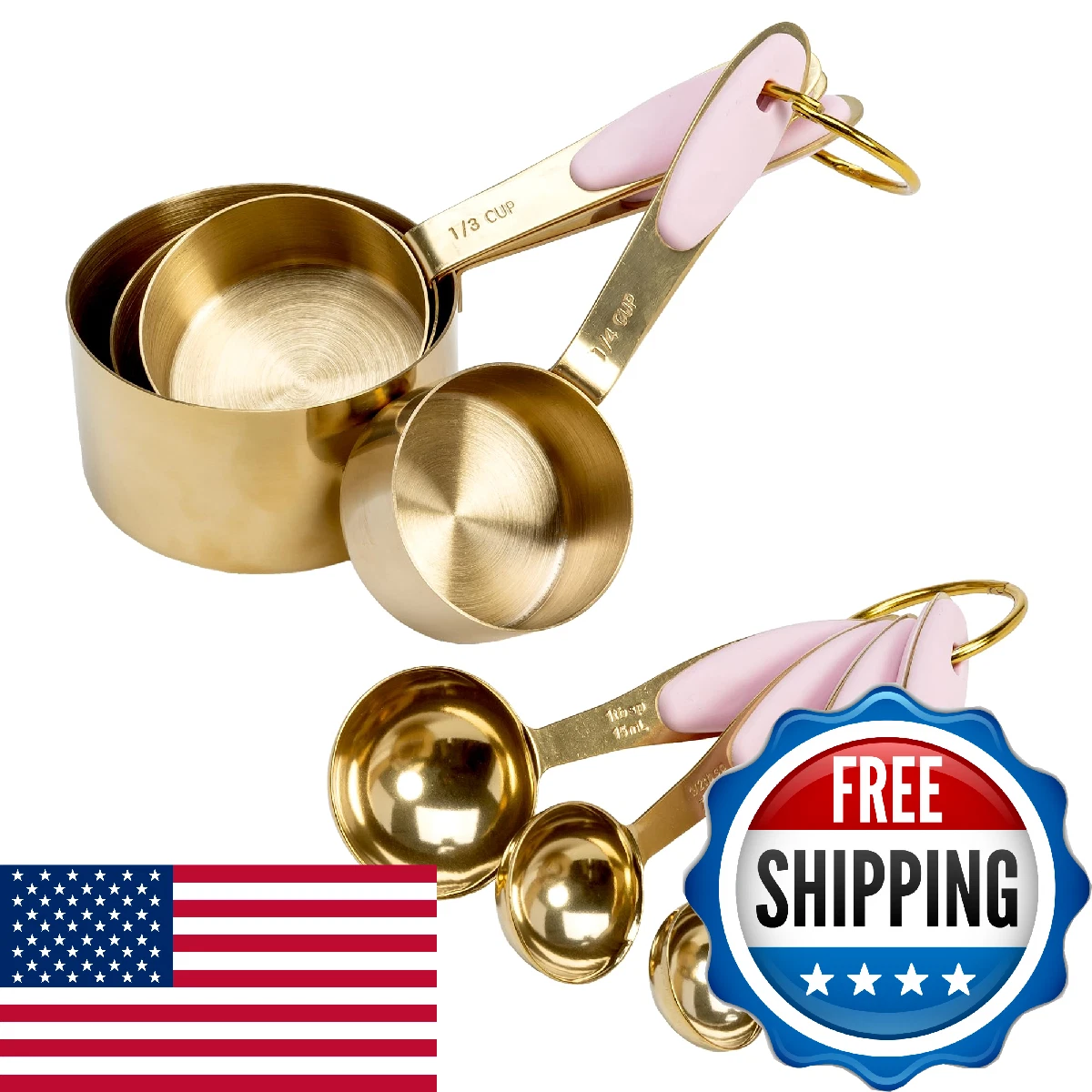 Paris Hilton Pink Silicone Measuring Cups & Spoons Set 8 Pc Stainless Steel