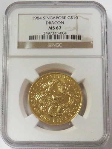 1984 GOLD SINGAPORE $10 DRAGON 1oz NGC MINT STATE 67