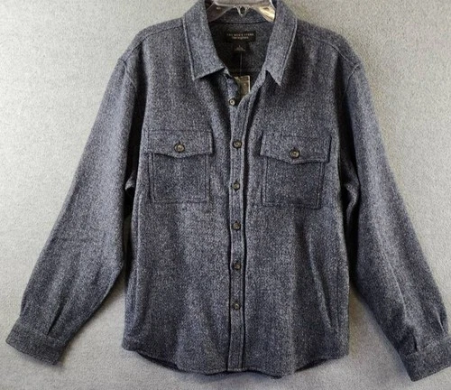 The Men's Store at Bloomingdale's Wool Button Front Overshirt L Deep Blue Pocket - product listing photo