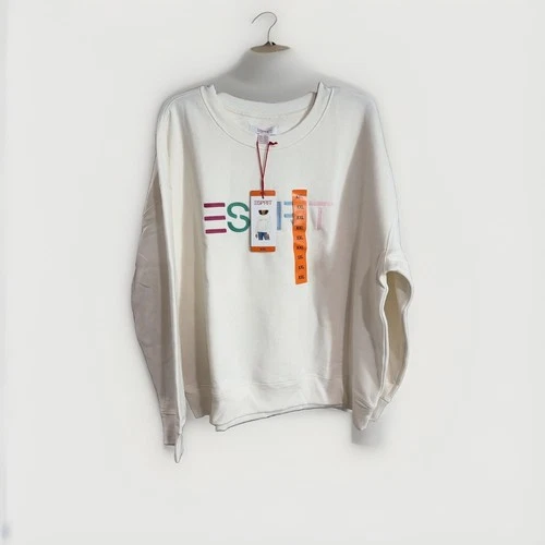 Esprit Women's Logo Fleece Crewneck Sweatshirt Cream Viral 80's Costco XXL NEW