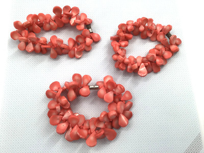Pink tear drop coral bead bracelet, magnetic close, 7 1/2'' open  (3) In Lot