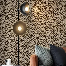 JiffDiff Leopard Print Peel and Stick Wallpaper, 17.3" x 120", Black/Gold 