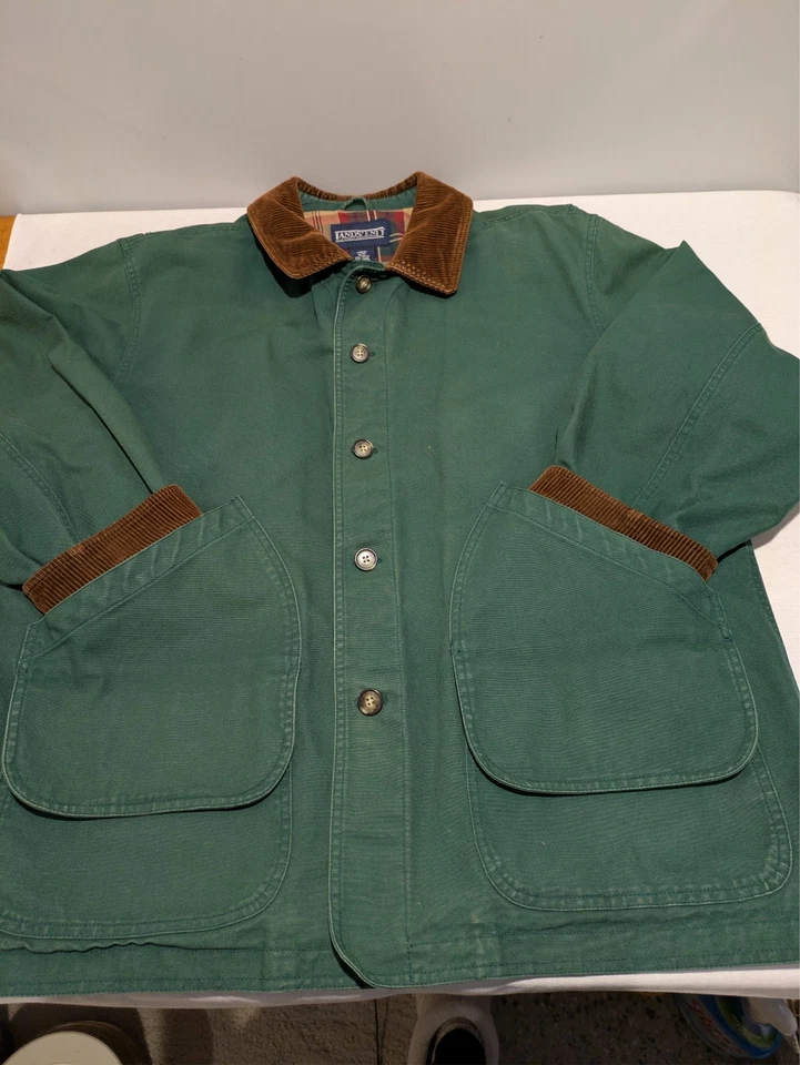 Lands End Green Barn Coat Mens XL Plaid Lined Corduroy Collar Canvas Chore. EUC. - Image 4 of 4