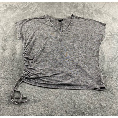 Express Womens Grey Space Dye V-Neck Side Cinch Ruched Short Sleeve Top Size M