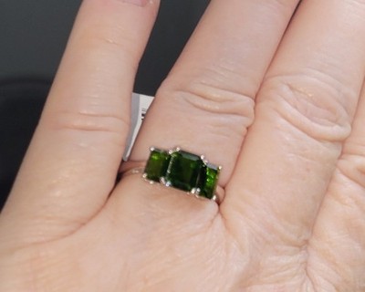 Ring 1,25 kt 3 Steine Chromdiopsid 925 Silber Größe 7