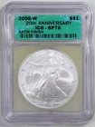 2006-W 1oz Burnished Silver American Eagle SP70 ICG 670147 20th Anniversary