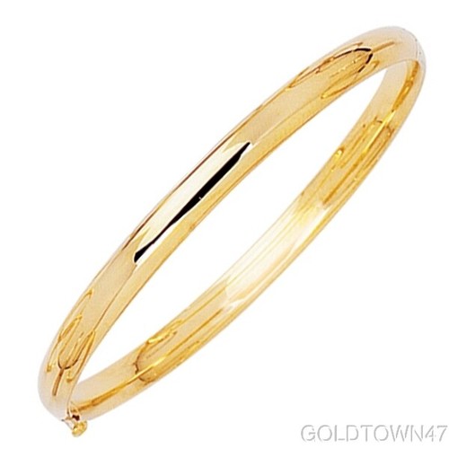 5mm Comfort Fit Plain Bangle Bracelet In Real 10K Yellow Gold - 7 Inch, Shiny Finish