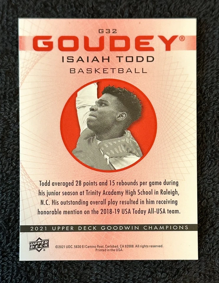 2021 Goodwin Champions Goudey Platinum Red Parallel #G32 Isaiah Todd Upper Deck - Image 2 of 2