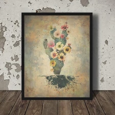 Vintage BOTANICAL CACTUS Wall Art, Western Flower Poster, Desert Floral Decor