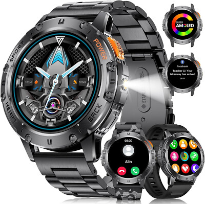 Smartwatch Herren mit Telefonfunktion LED Taschenlampe Wasserdicht Schlaftracker