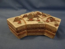 MEIJI SIGNED JAPANESE SATSUMA KORO TRIANGLE BOX IMMORTALS W INTERNAL DECORATION