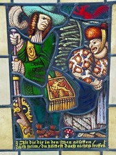 Bleiverglasung originales, musivisches Jugendstil Fensterbild im Holzrahmen   