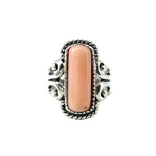Vtg Sterling Silver Signed CFJ Thailand 925 Rectangular Peruvian Pink Opal Ring