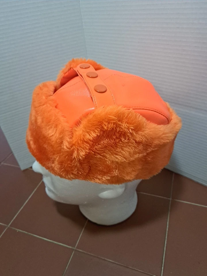 Sombrero de caza de invierno con solapa de oreja larga naranja brillante pequeño Foto 4 de 4