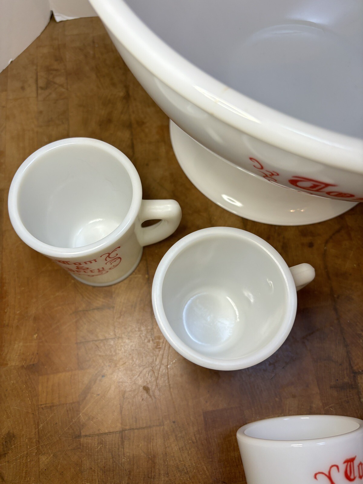 Vintage Holiday MCKEE Tom & Jerry Milk Glass Egg Nog Punch Bowl Set