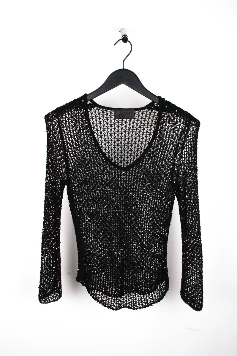 Original Gianni Versace Sequin Fishnet Stretch Knit Jumper Top