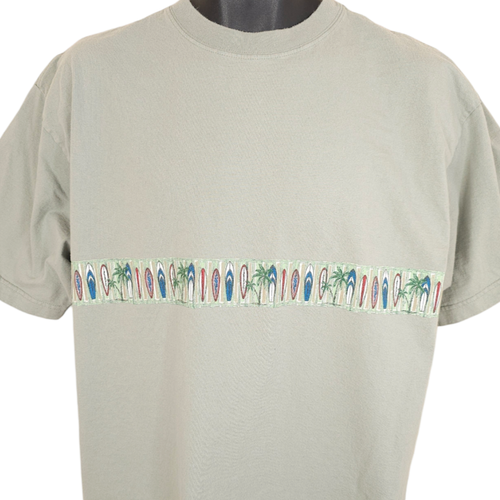 Vintage Surfer T Shirt Mens Size Large Green 90s Surfboard Wraparound Surfing