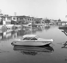 Vintage  Negative B&W Med Format Small Boat In Marina 1970's