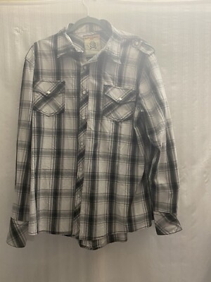 SUPPLY COMPANY USA Men's Shirt Size XL Snap Pearl Plaid Gray Roll-Up Sleeve