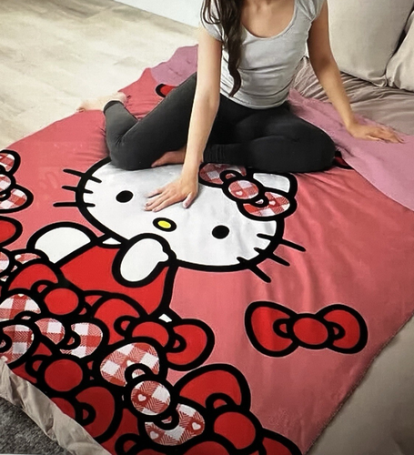 Hello Kitty Throw Country Bows Cloud Faux Fur 50" x 60" Reverse Blanket A61 - Picture 2 of 11