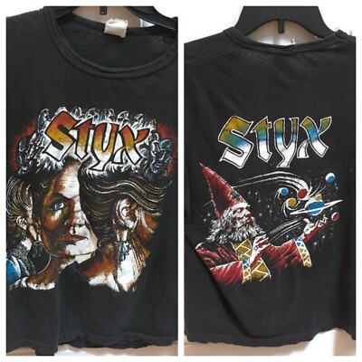 Vintage Styx T-shirt 80s Size L Band Classic Rock Wizard  Man Of Miracles Black