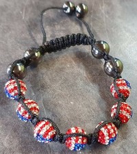 USA Flag Stars & Stripes Shamballa Bracelet One size Adjustable Hematite Balls