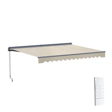 ALEKO Semi-Cassette Motorized LED Retractable 13x10 ft Patio Awning Canopy Ivory