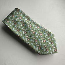 Vineyard Vines Tie Martha's Vineyard Flag Pattern Green Silk Neck