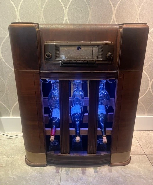 Antiguo gabinete de vino bar de licor vintage Art Deco de caoba reciclado de la década de 1940 Foto 2 de 4