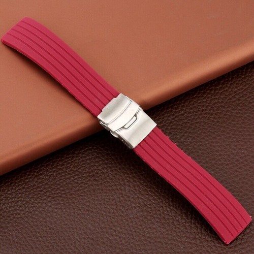 18/20/22/24mm Silicone Watch Band Rubber Replacement Bracelet Safety Clasp - Picture 8 of 18