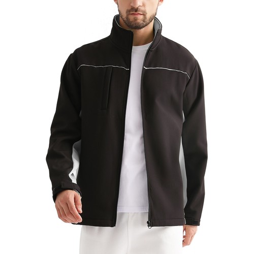 Soft Shell Jacket HI VIS Work Coat Safety Bomber Jacket Reflective Black - Picture 35 of 75