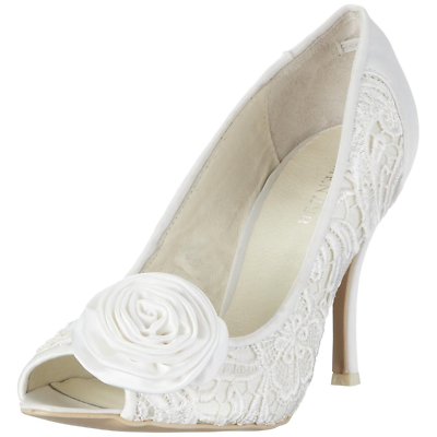 RRP MENBUR MARIA SIZE 41 IVORY LACE SATIN CORSAGE BRIDAL SHOES  NEW