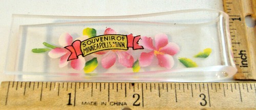 CLIP PLASTICA TRASPARENTE CON FIORI ROSA ~ SOUVENIR VINTAGE DI MINNEAPOLIS MINN ~ 4 - Foto 4 di 4