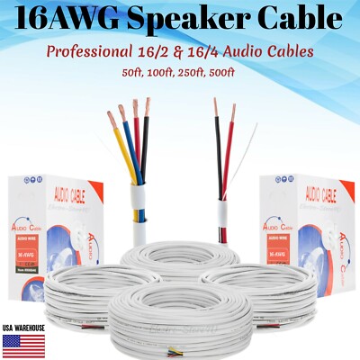 In Wall Audio Speaker Cable Wire 16/2 16/4 16AWG Conductor 50 100 250 500ft Lot