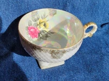 Vintage Nippon Yoko Footed Tea Cup Japan Pink Rose Gold Opalescent Luster Ware