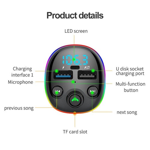 Pd 18w Fm Transmitter Wireless Bluetooth 5.0 Handsfree Car Kit Dual USB - Picture 16 of 26