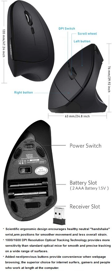 New 2.4G Wireless Vertical Ergonomic Optical Mouse USB receiver Mouse Pad f PC - Image 2 of 4