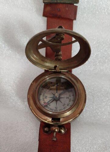 Maritime Brass Sundial Compass Leather Wrist Watch nautical Collectible Gift New - Picture 1 of 8