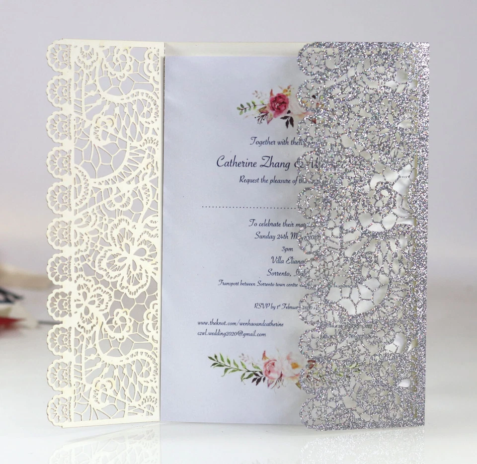 Brillo Corte Láser con Cinta Tarjeta de Invitación de Boda Día de San Valentín Felicitación Foto 4 de 4