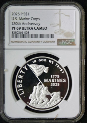 2025-P Marine Corps 250th Silver $1 Dollar Proof NGC PF69