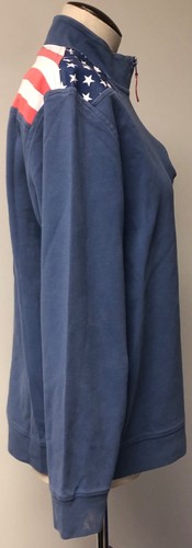 FELPA VINEYARD VINES BLU 1/4 ZIP 4 LUGLIO CON FINITURE BANDIERA AMERICANA TG M - Foto 4 di 7