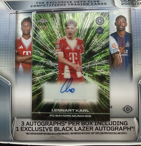 Topps Chrome UEFA CC 2025-26 Black Lazer Autograph Lennart Karl Rookie Card /99